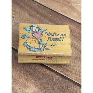 RARE 1994 HERO ARTS E817 YOU'RE AN ANGEL WITH HEART WOOD MOUNTED RUBBER STAMP